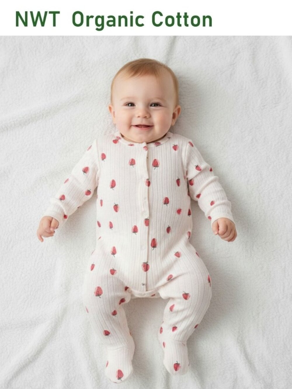 ANTEBIES GOTS Certified Organic Cotton Footie STRAWBERRY print size 0-3M